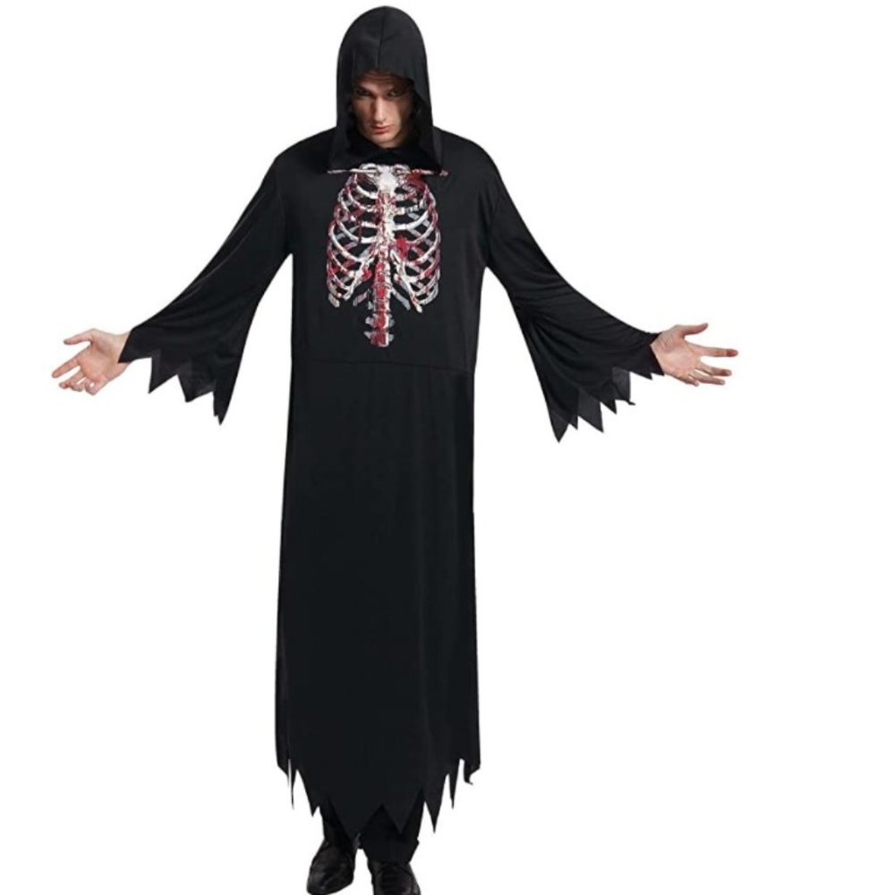 Totally Ghoul Skeleton Reaper Halloween Costume, Mens one size fits most NWT